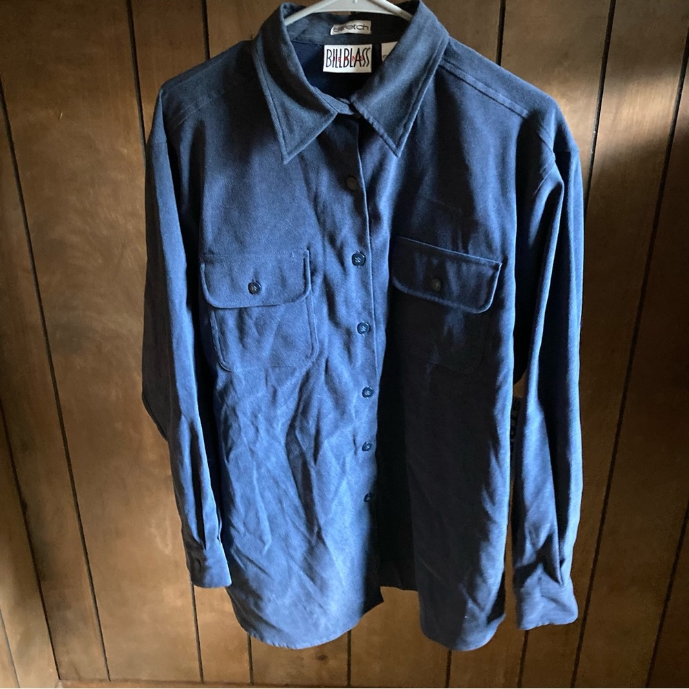 Bill Blass Shirt Mens L Blue Button Up Long Sleeve Polyester Casual